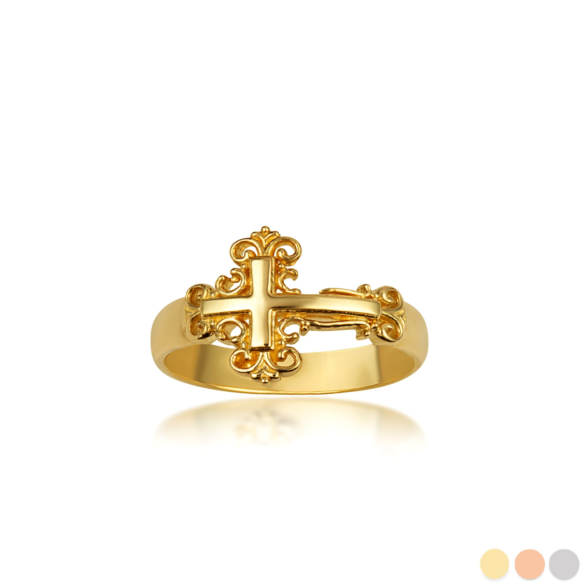 Gold Sideways Cross Filigree Ring