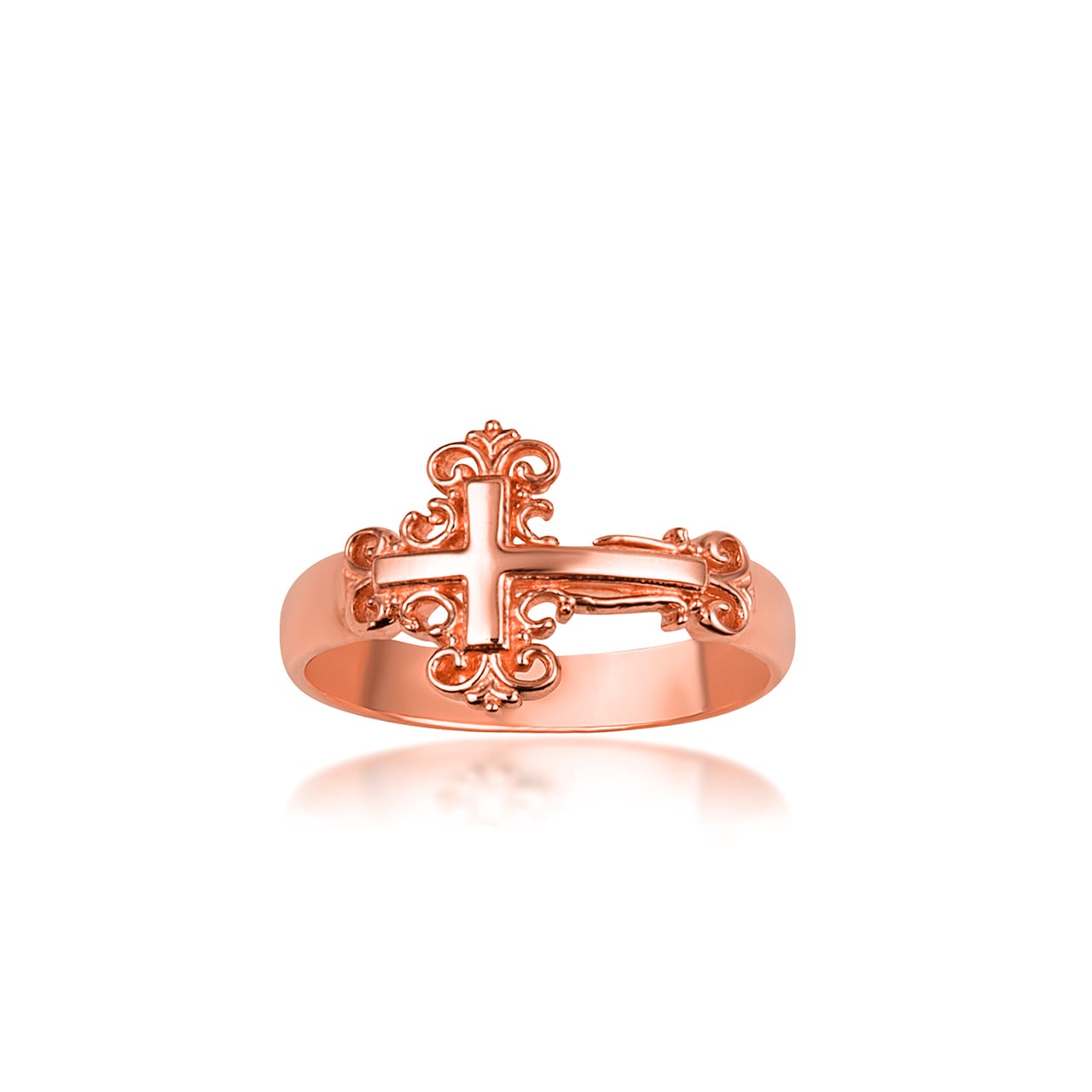 Gold Sideways Cross Filigree Ring, view 5