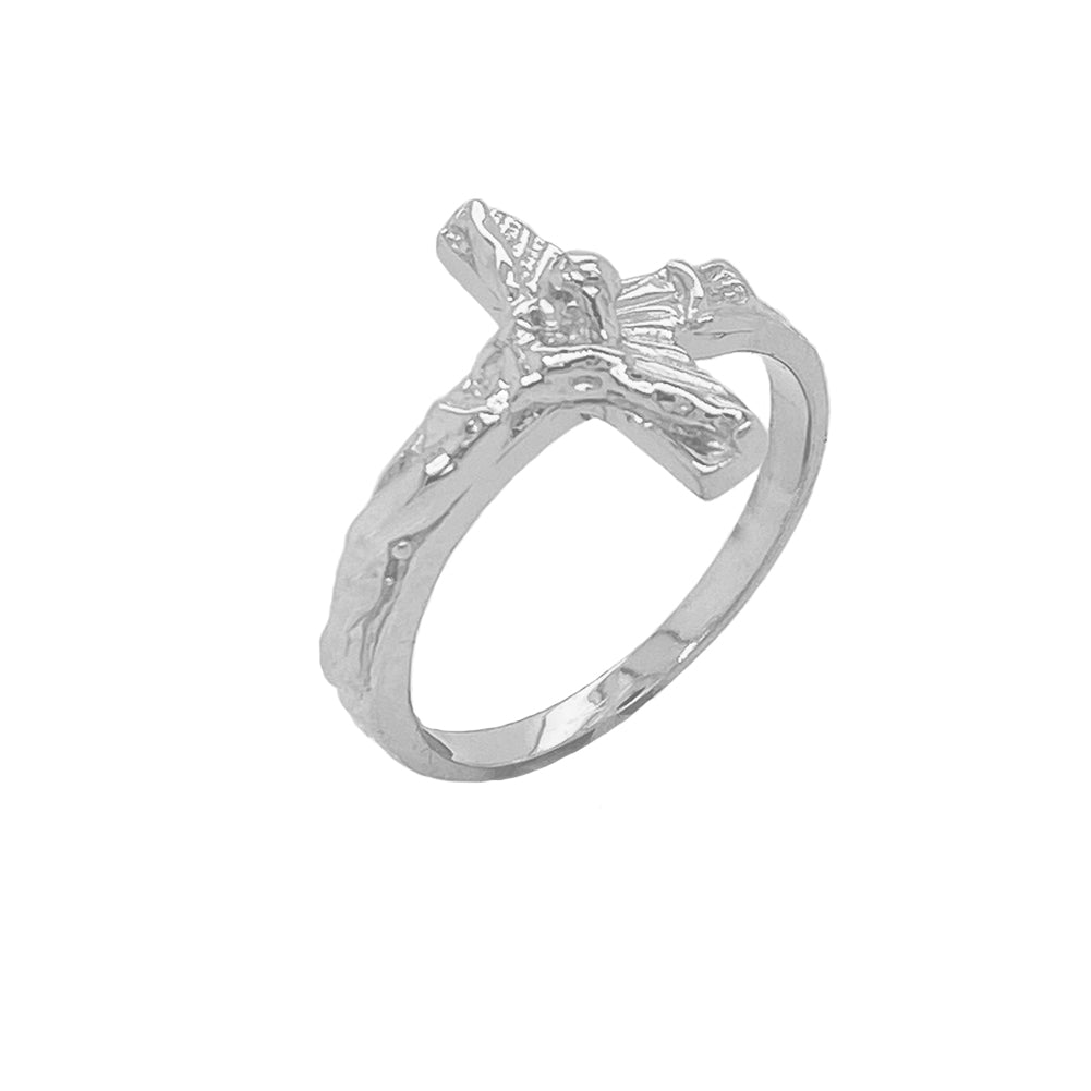 Gold Sideways Jesus Christ Crucifix Cross Ring, view 3