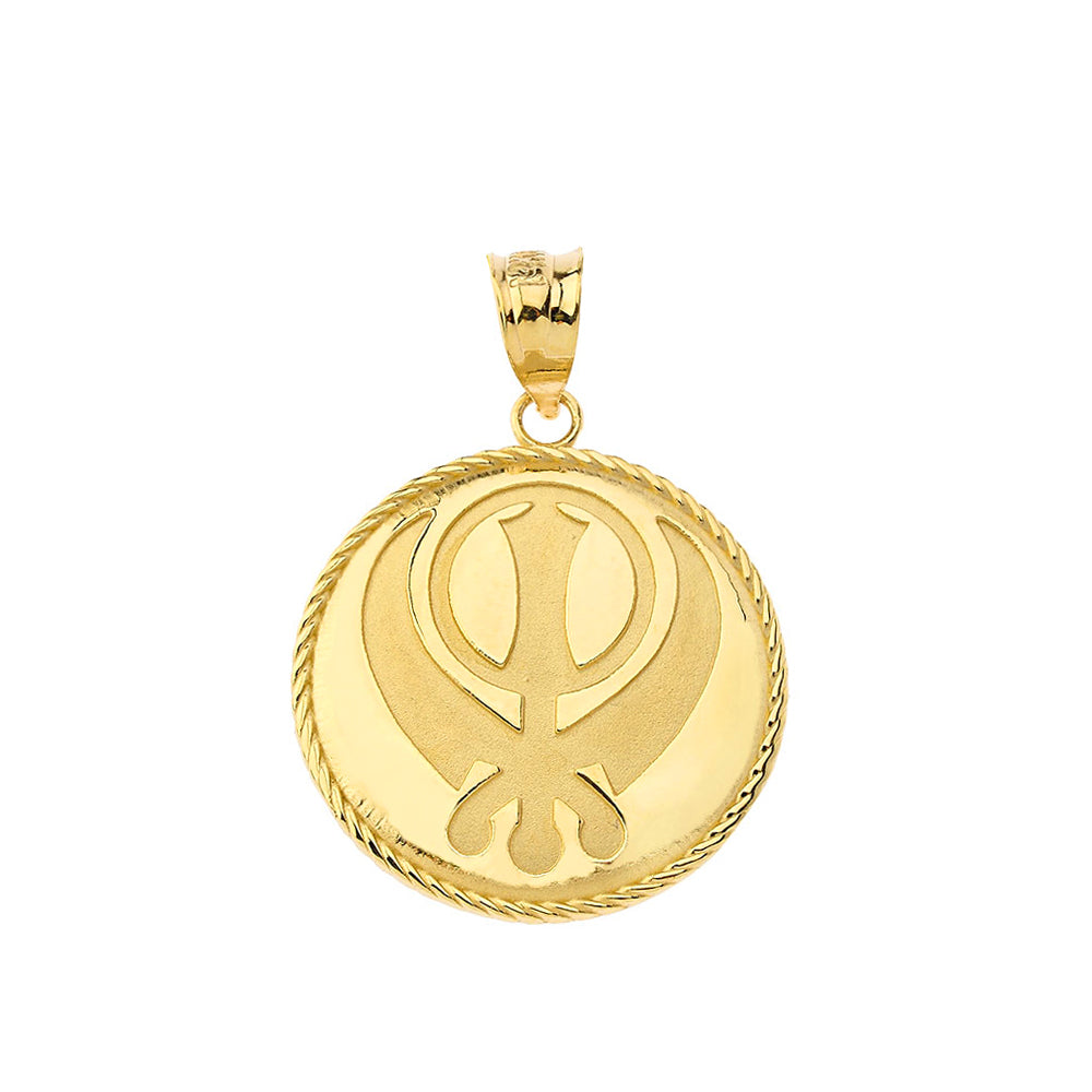 Gold Sikh Khanda Punjabi Sword Rope Medallion Pendant Necklace, view 2