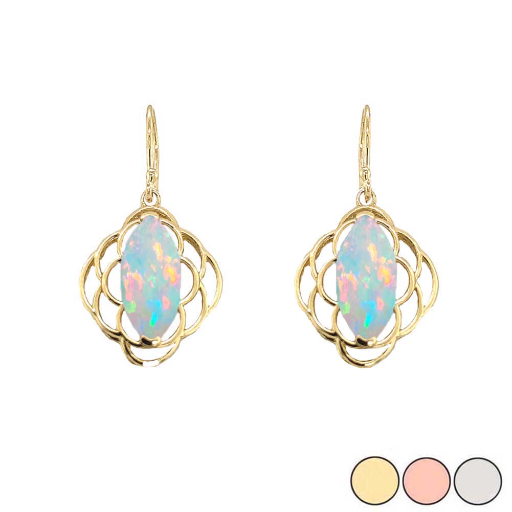 Gold Simulated Opal Open Work Earring