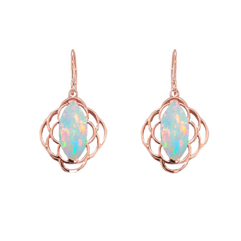 Gold Simulated Opal Open Work Earring, view 2