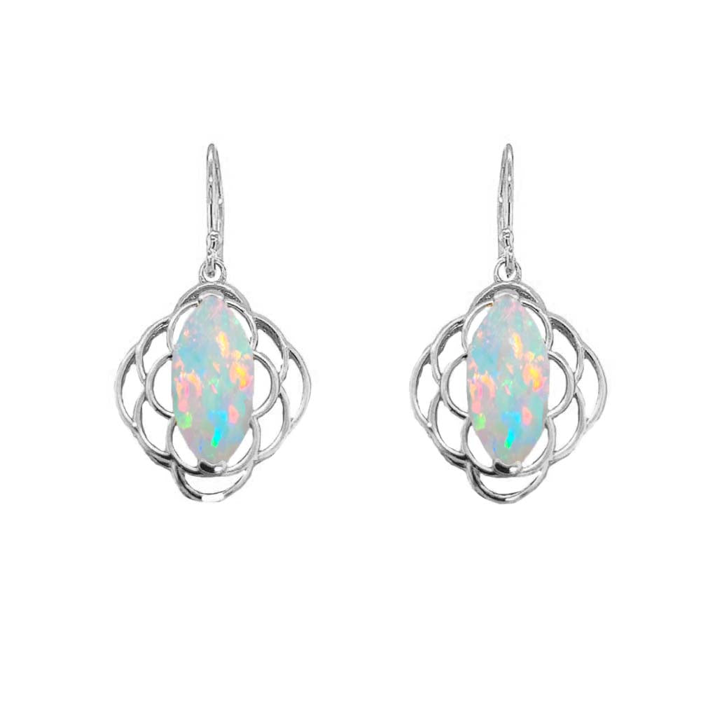 Gold Simulated Opal Open Work Earring, view 3