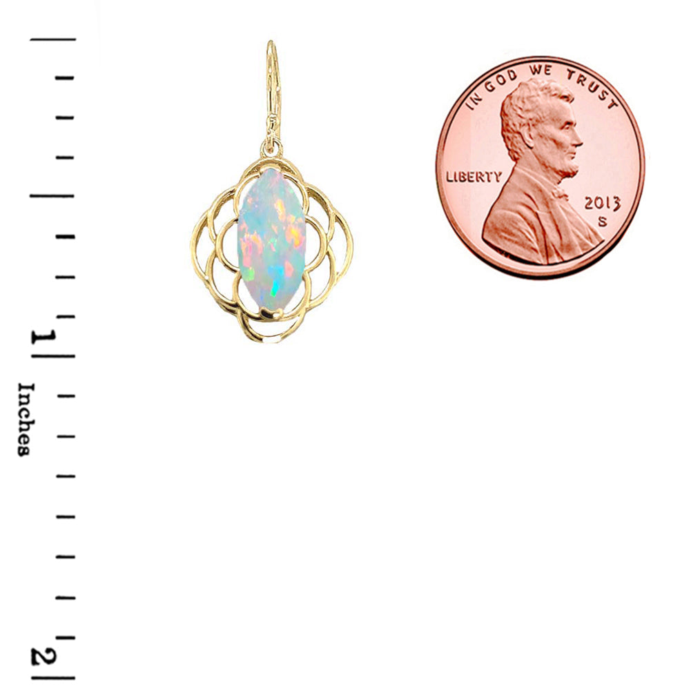 Gold Simulated Opal Open Work Earring, view 4