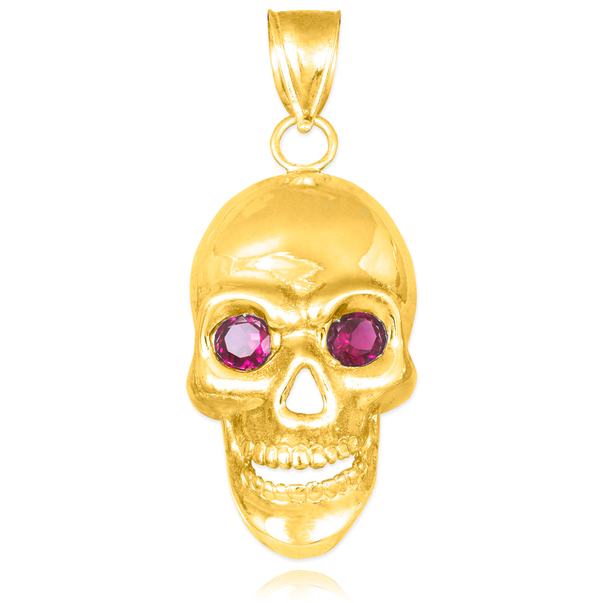 Gold Skull Pendant with Red CZ Eyes