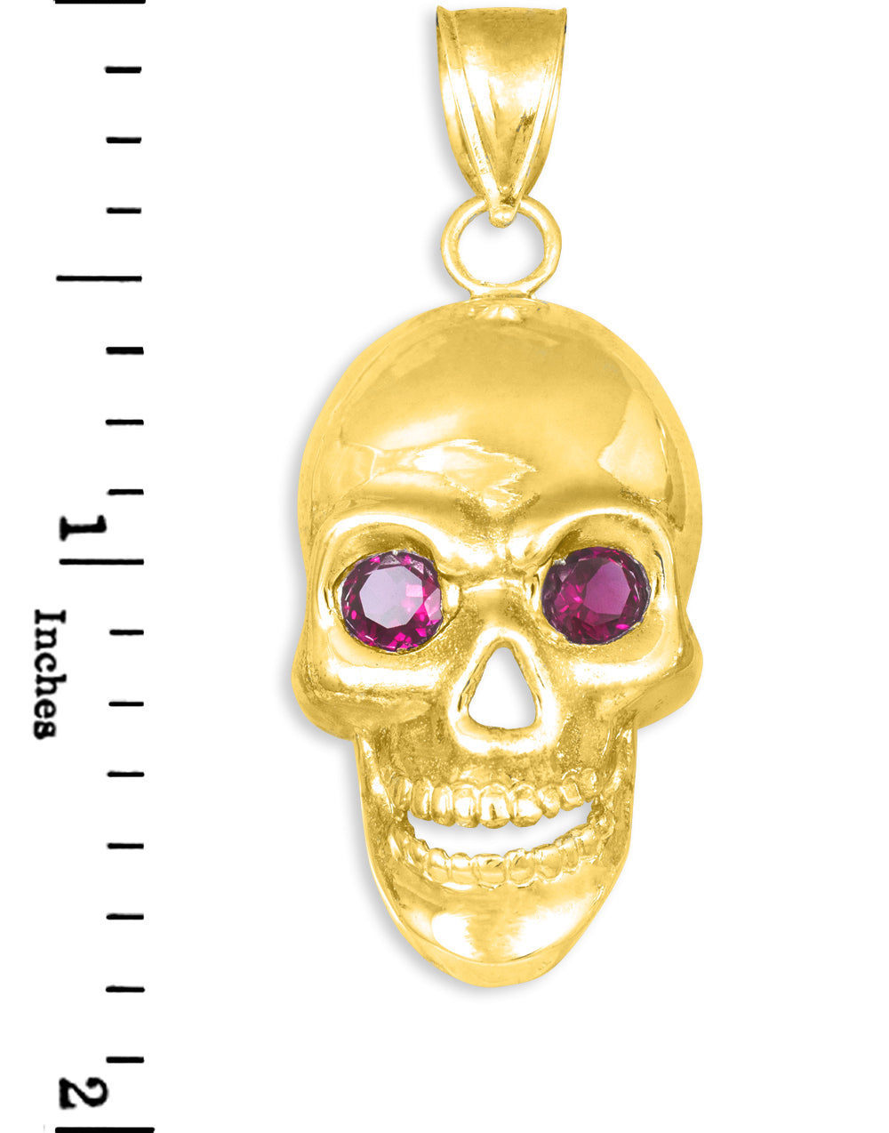 Gold Skull Pendant with Red CZ Eyes, view 2