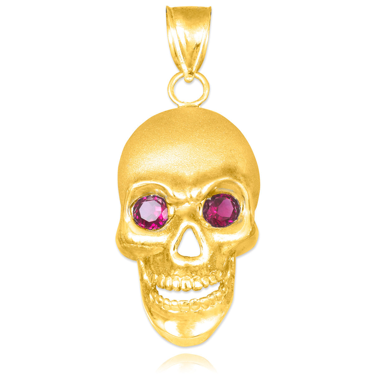 Gold Skull Pendant with Red CZ Eyes, view 3