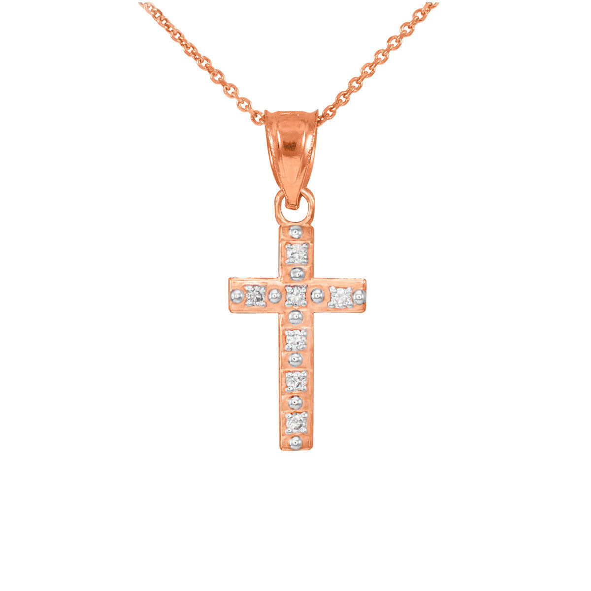Gold Small Cross Pendant Necklace with Diamonds, view 2