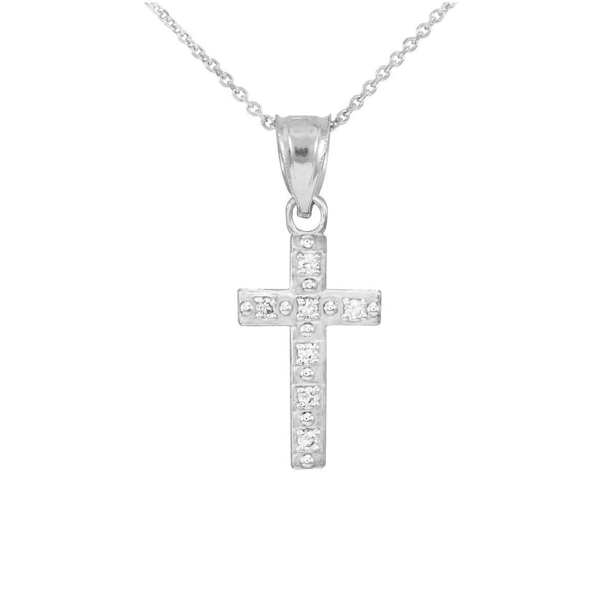 Gold Small Cross Pendant Necklace with Diamonds, view 3