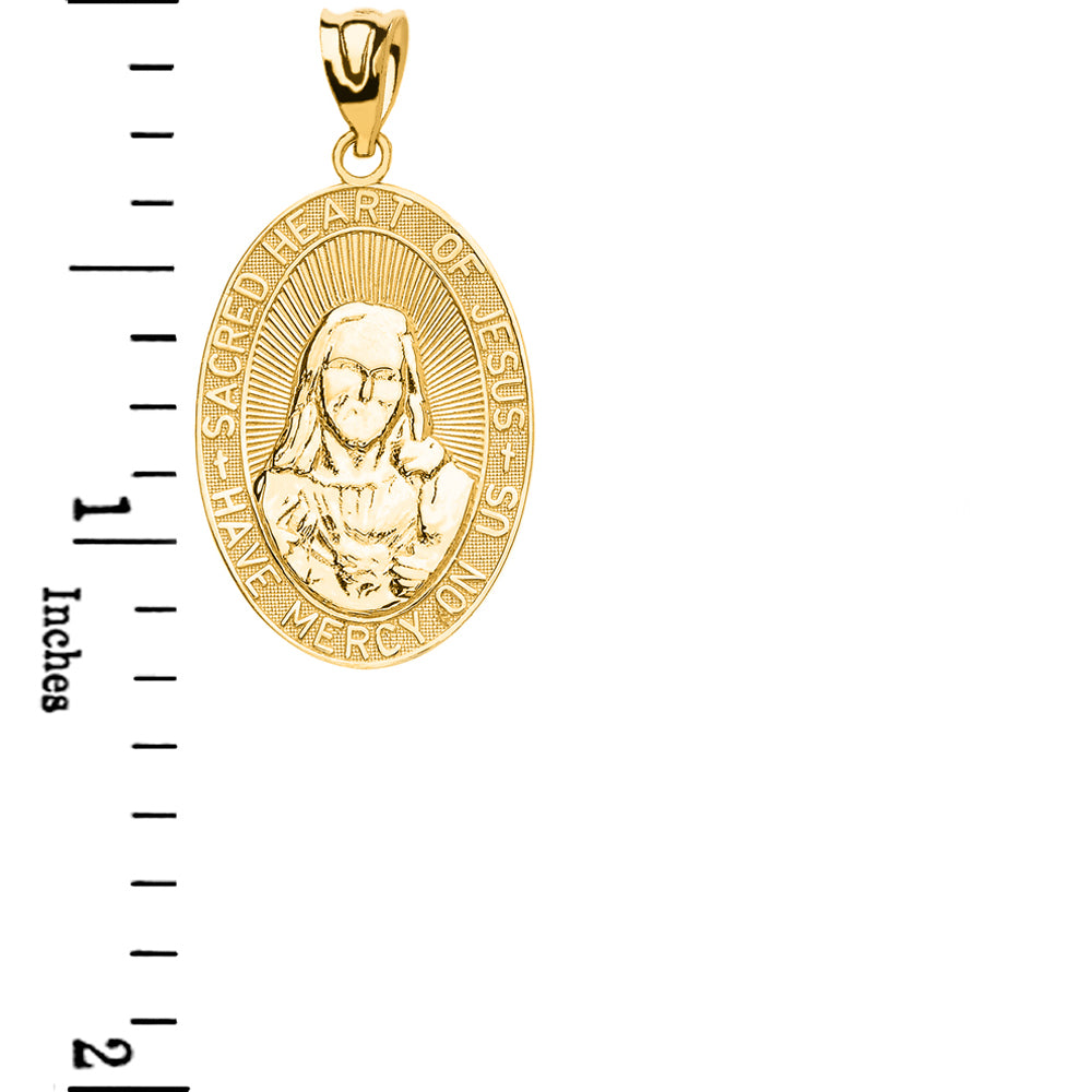 Gold Small Sacred Heart Of Jesus Pendant Necklace, view 2