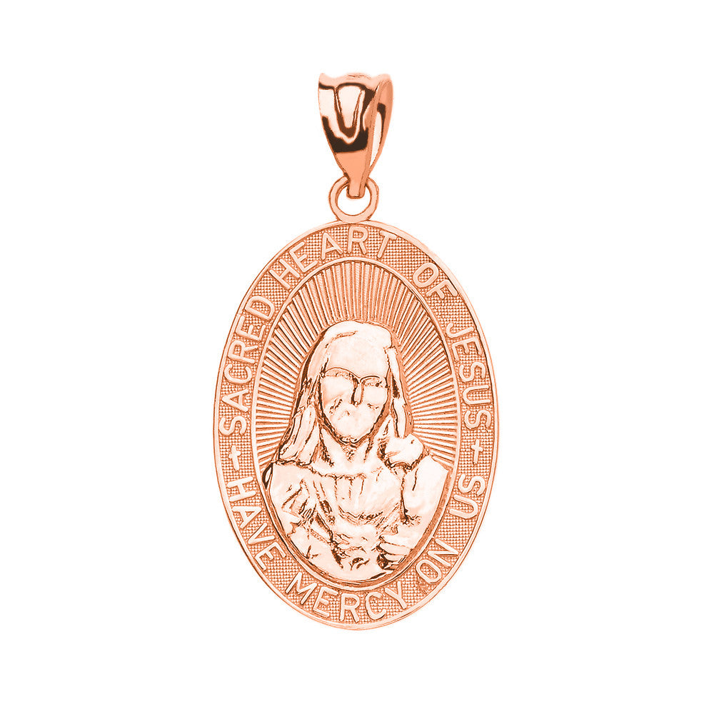 Gold Small Sacred Heart Of Jesus Pendant Necklace, view 4
