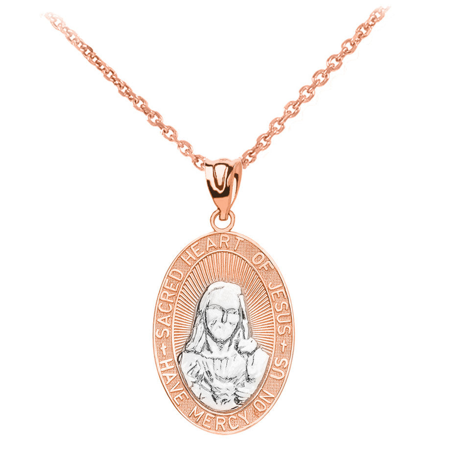 Gold Small Sacred Heart Of Jesus Pendant Necklace, view 10