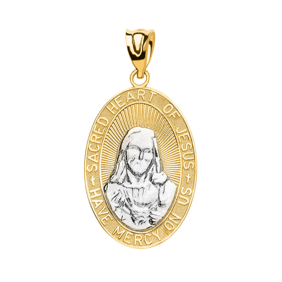 Gold Small Sacred Heart Of Jesus Pendant Necklace, view 11