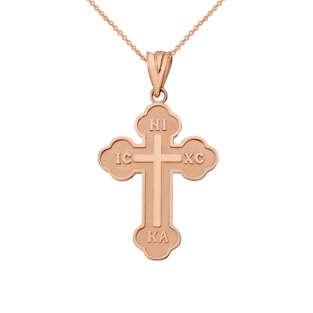 Gold Small Saint Nicholas Greek Orthodox Russian Cross Pendant Necklace, view 4