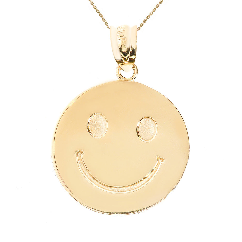 Gold Smiley Face Disc Pendant Necklace