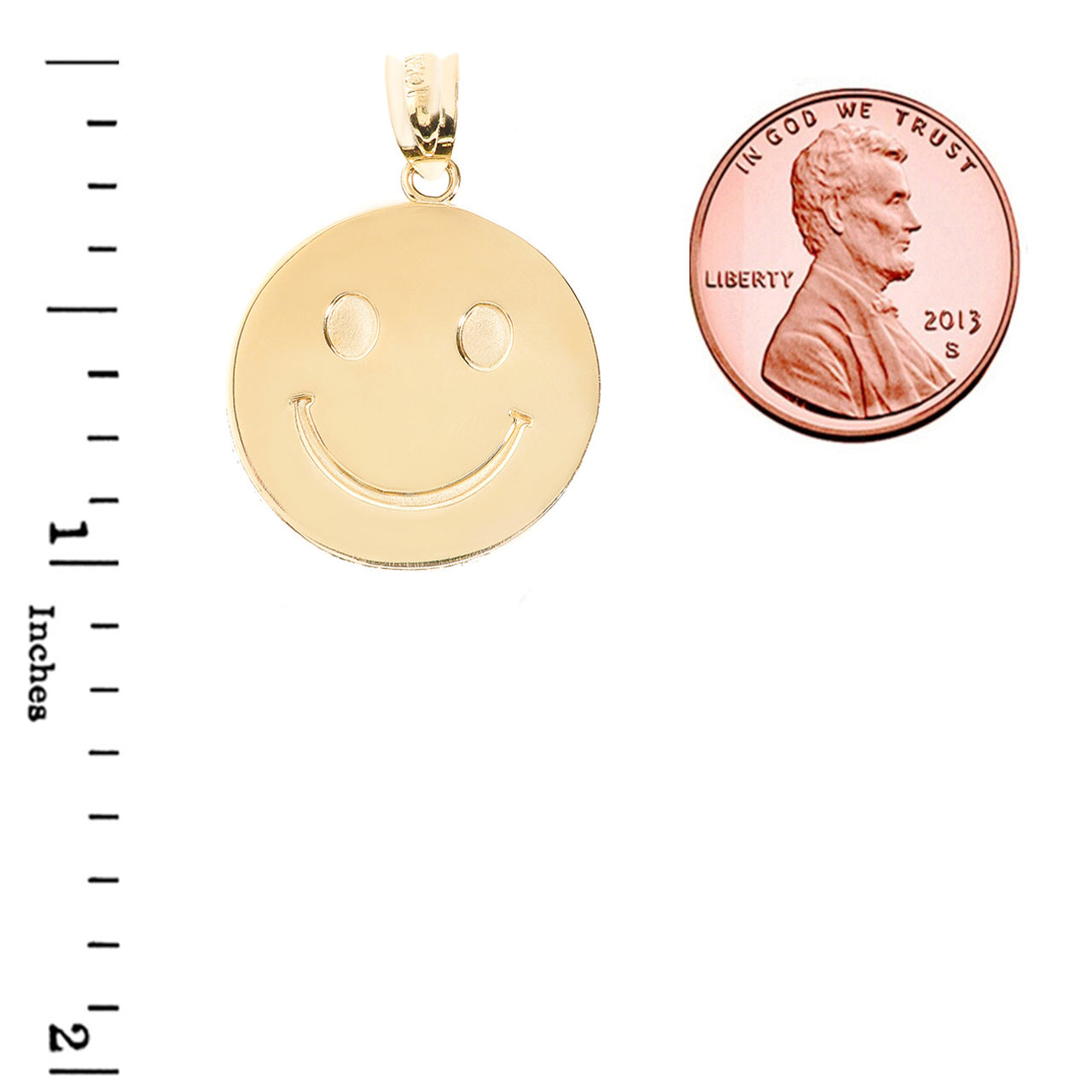 Gold Smiley Face Disc Pendant Necklace, view 2