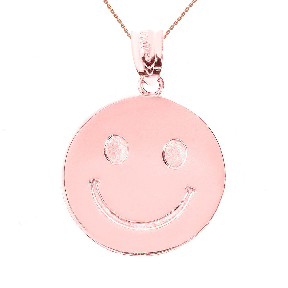Gold Smiley Face Disc Pendant Necklace, view 3