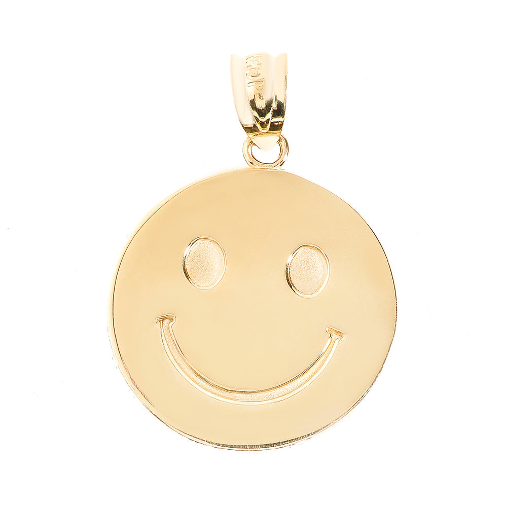 Gold Smiley Face Disc Pendant Necklace, view 5