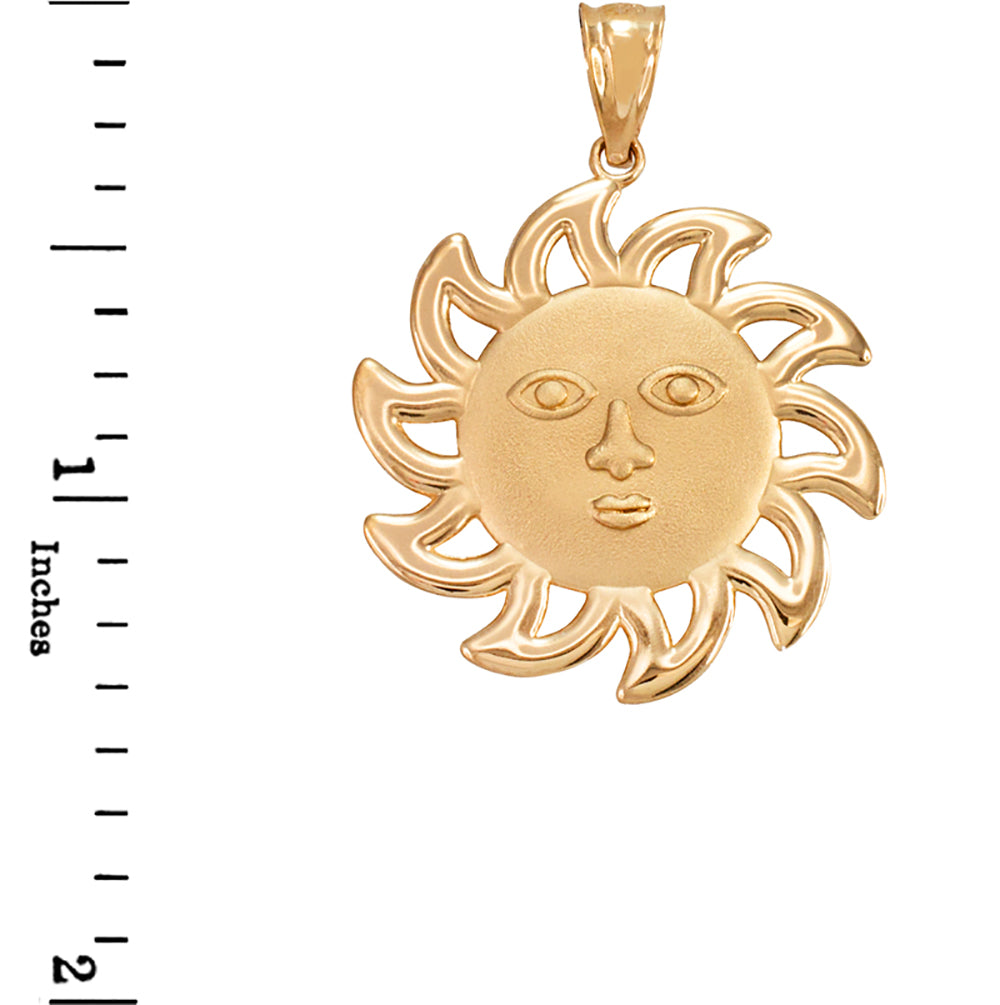 Gold Smiling Sun Pendant Necklace, view 2