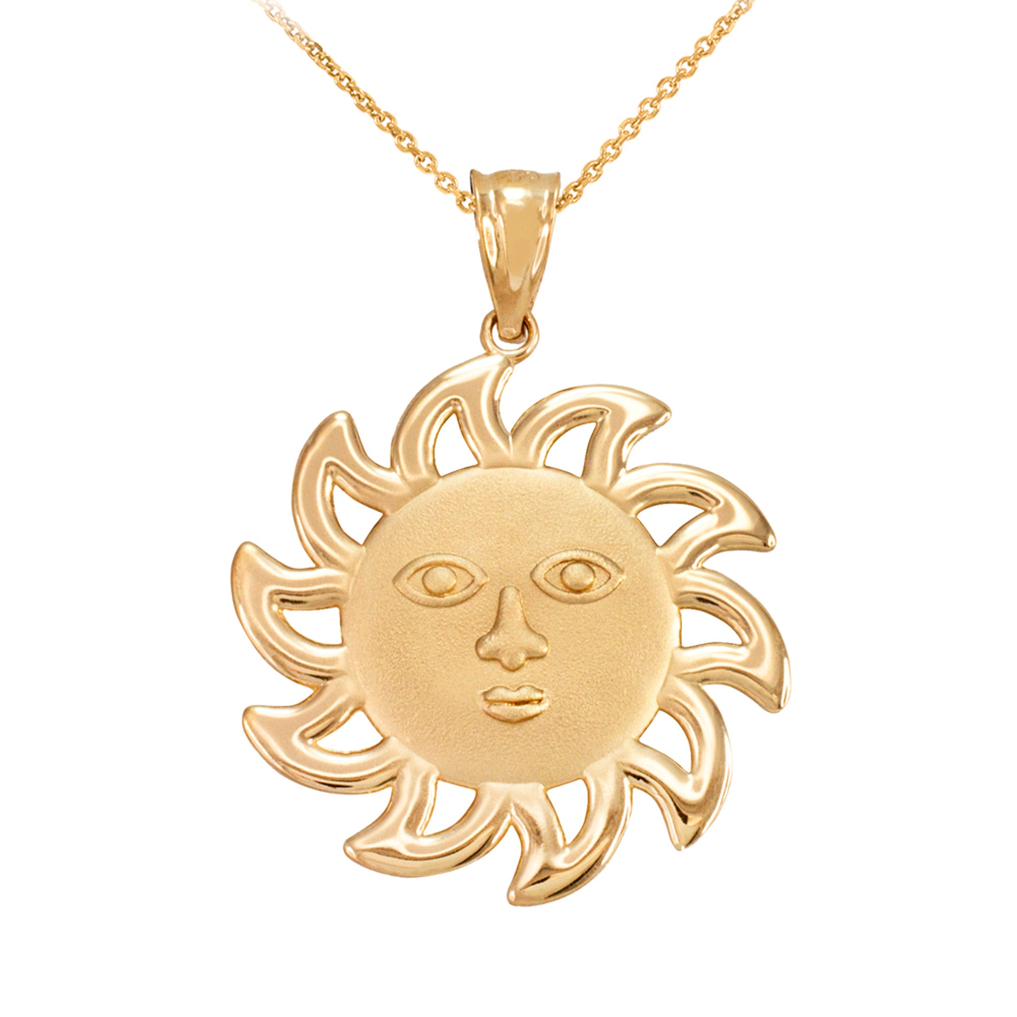 Gold Smiling Sun Pendant Necklace, view 5