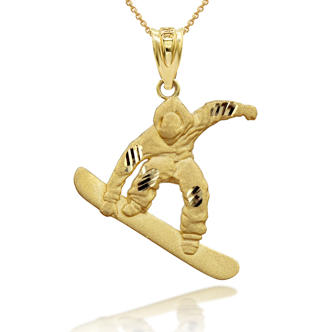 Gold Snowboarding 3D Charm Necklace, view 3