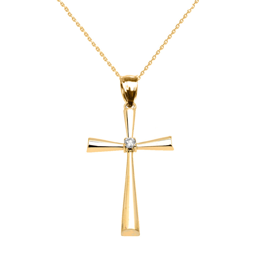Gold Solitaire Diamond Cross Beautiful Pendant Necklace