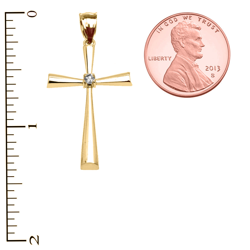 Gold Solitaire Diamond Cross Beautiful Pendant Necklace, view 2