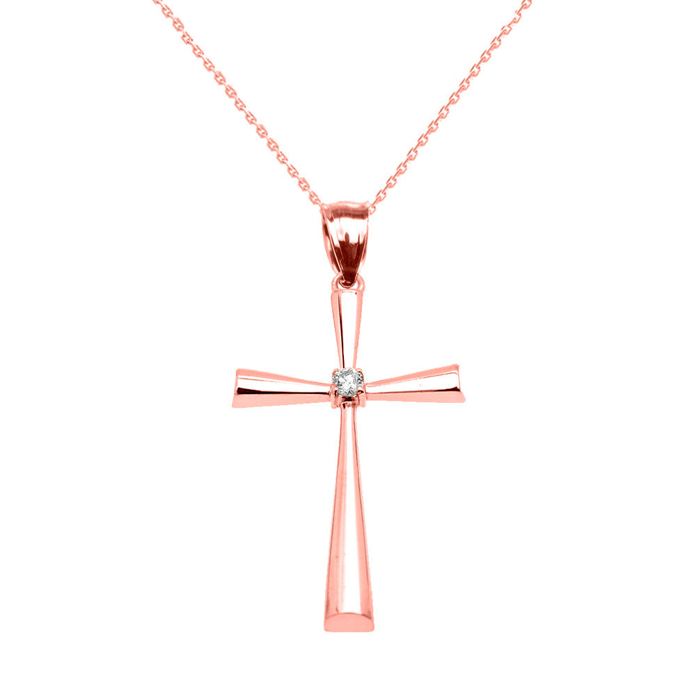 Gold Solitaire Diamond Cross Beautiful Pendant Necklace, view 3