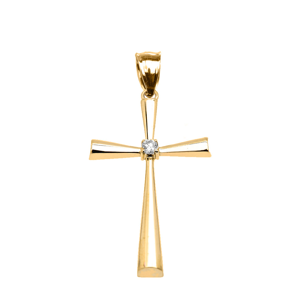 Gold Solitaire Diamond Cross Beautiful Pendant Necklace, view 5