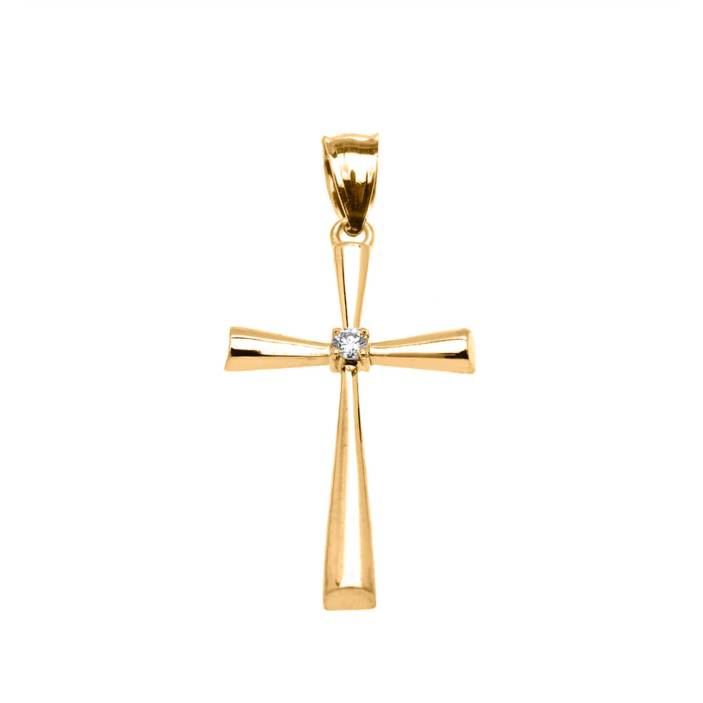 Gold Solitaire Diamond Cross Elegant Pendant Necklace