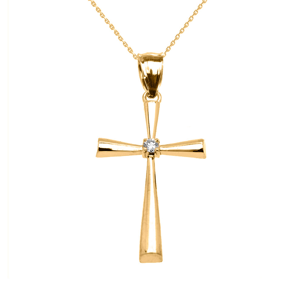 Gold Solitaire Diamond Cross Elegant Pendant Necklace, view 2