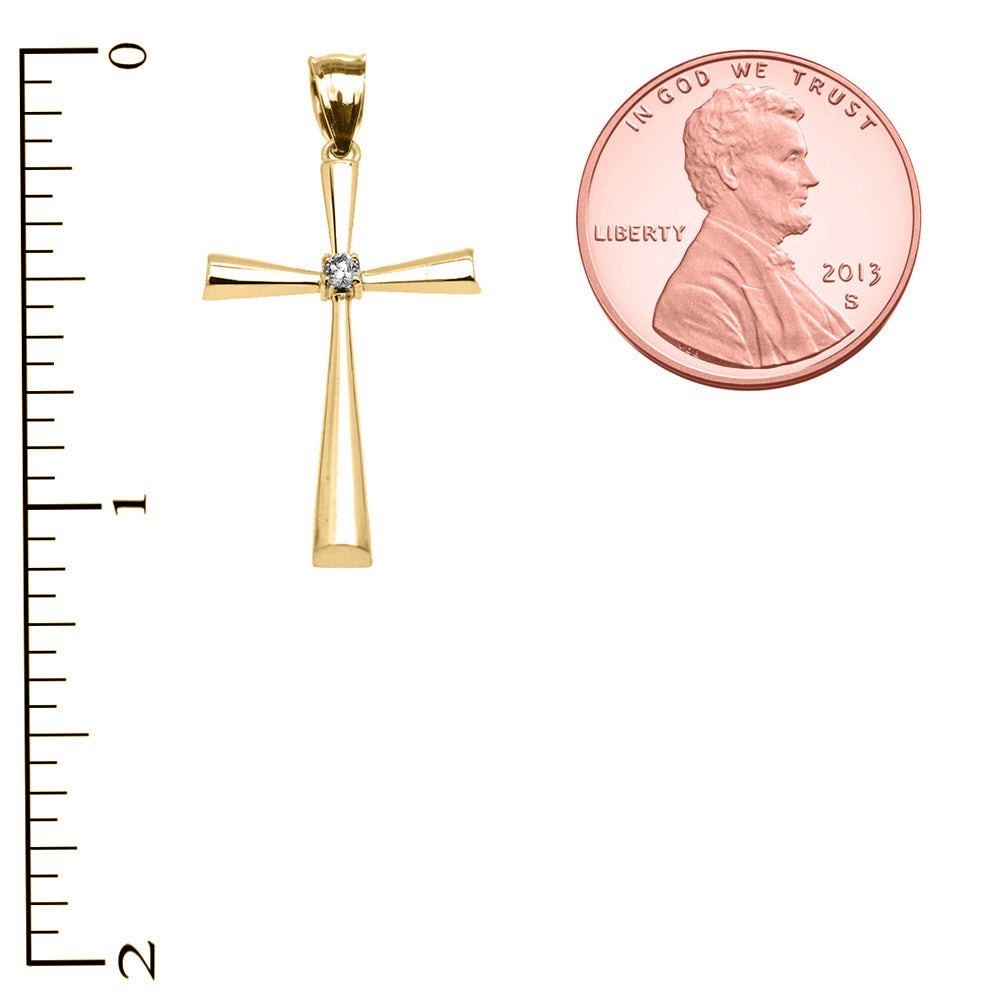 Gold Solitaire Diamond Cross Elegant Pendant Necklace, view 3