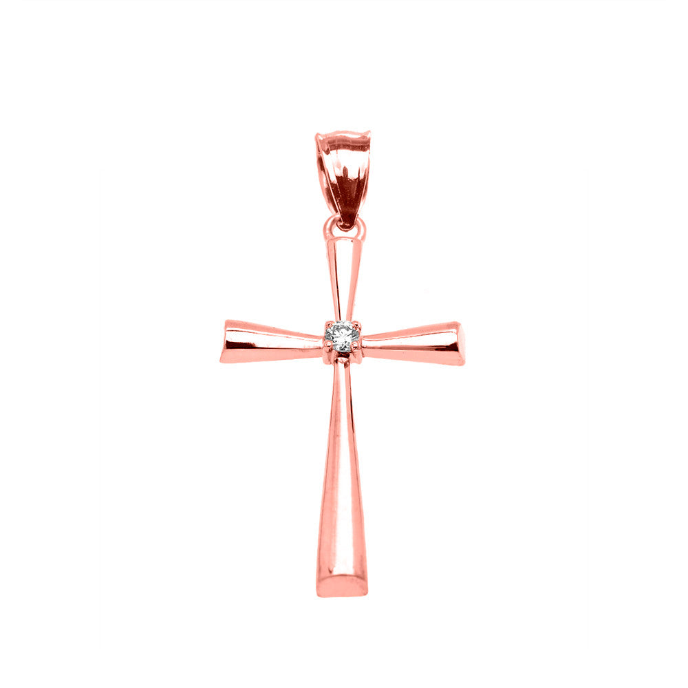 Gold Solitaire Diamond Cross Elegant Pendant Necklace, view 4