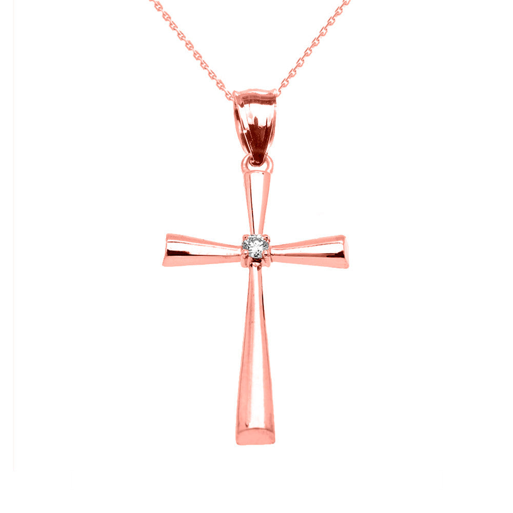 Gold Solitaire Diamond Cross Elegant Pendant Necklace, view 5