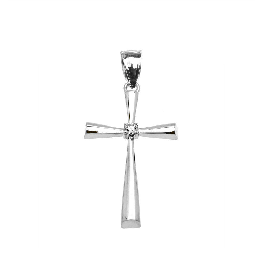 Gold Solitaire Diamond Cross Elegant Pendant Necklace, view 7