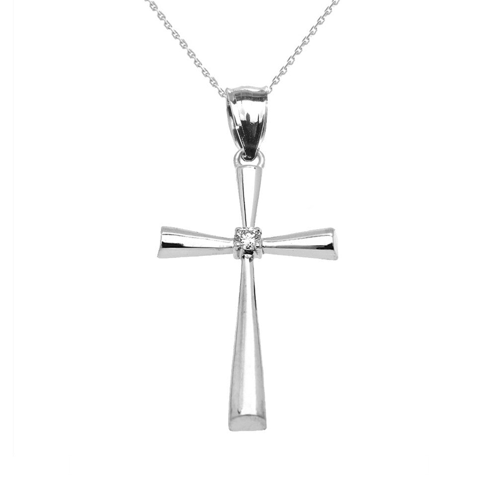 Gold Solitaire Diamond Cross Elegant Pendant Necklace, view 8