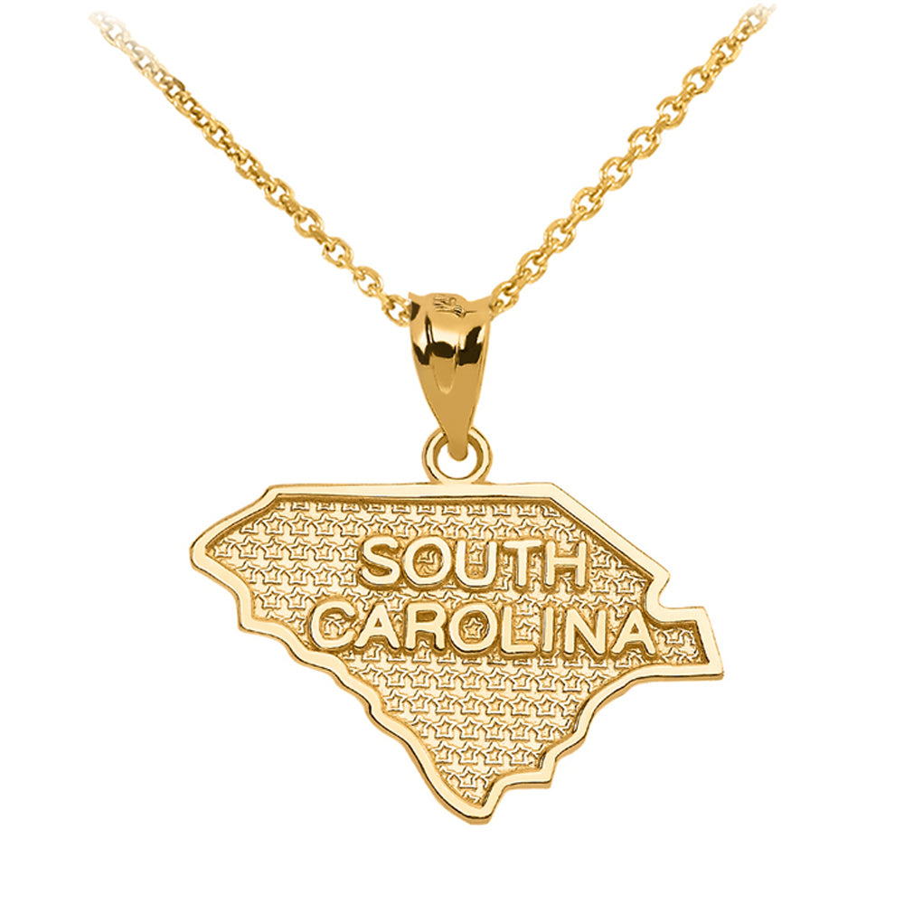 Gold South Carolina State Map Pendant Necklace