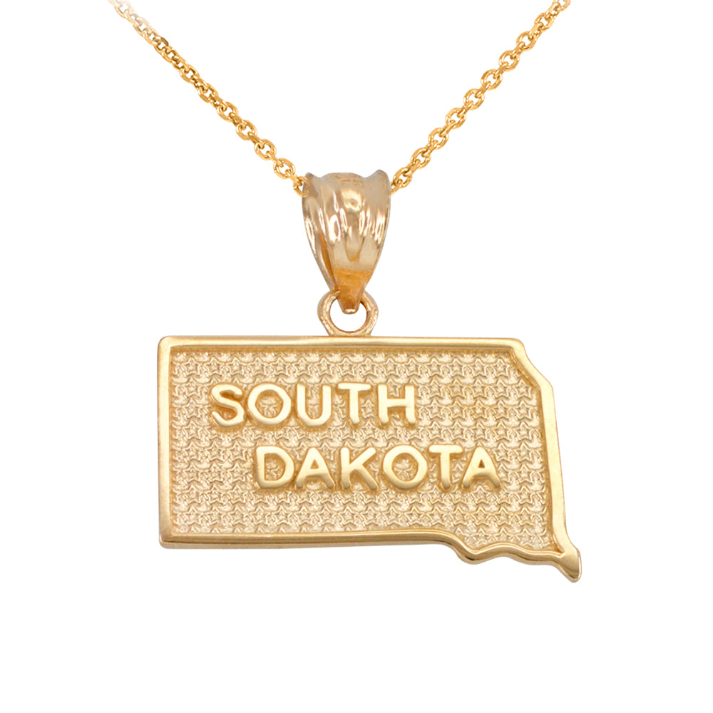 Gold South Dakota State Map Pendant Necklace