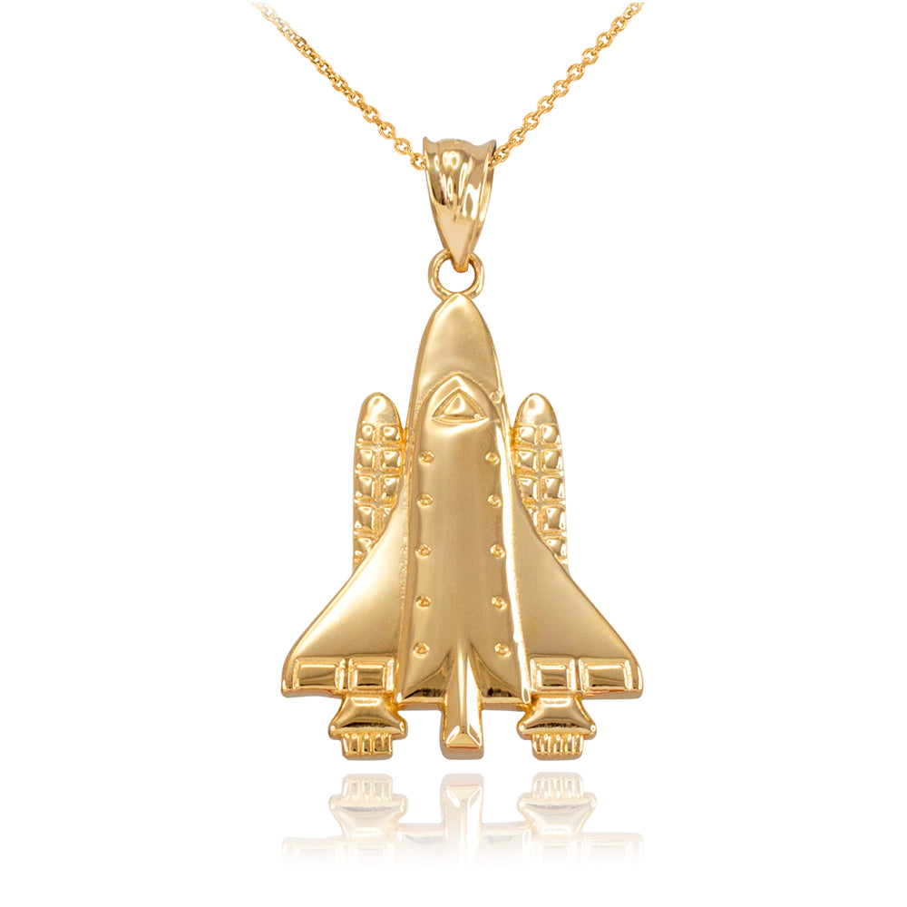 Gold Space Ship Pendant Necklace