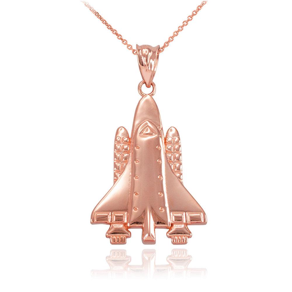 Gold Space Ship Pendant Necklace, view 3