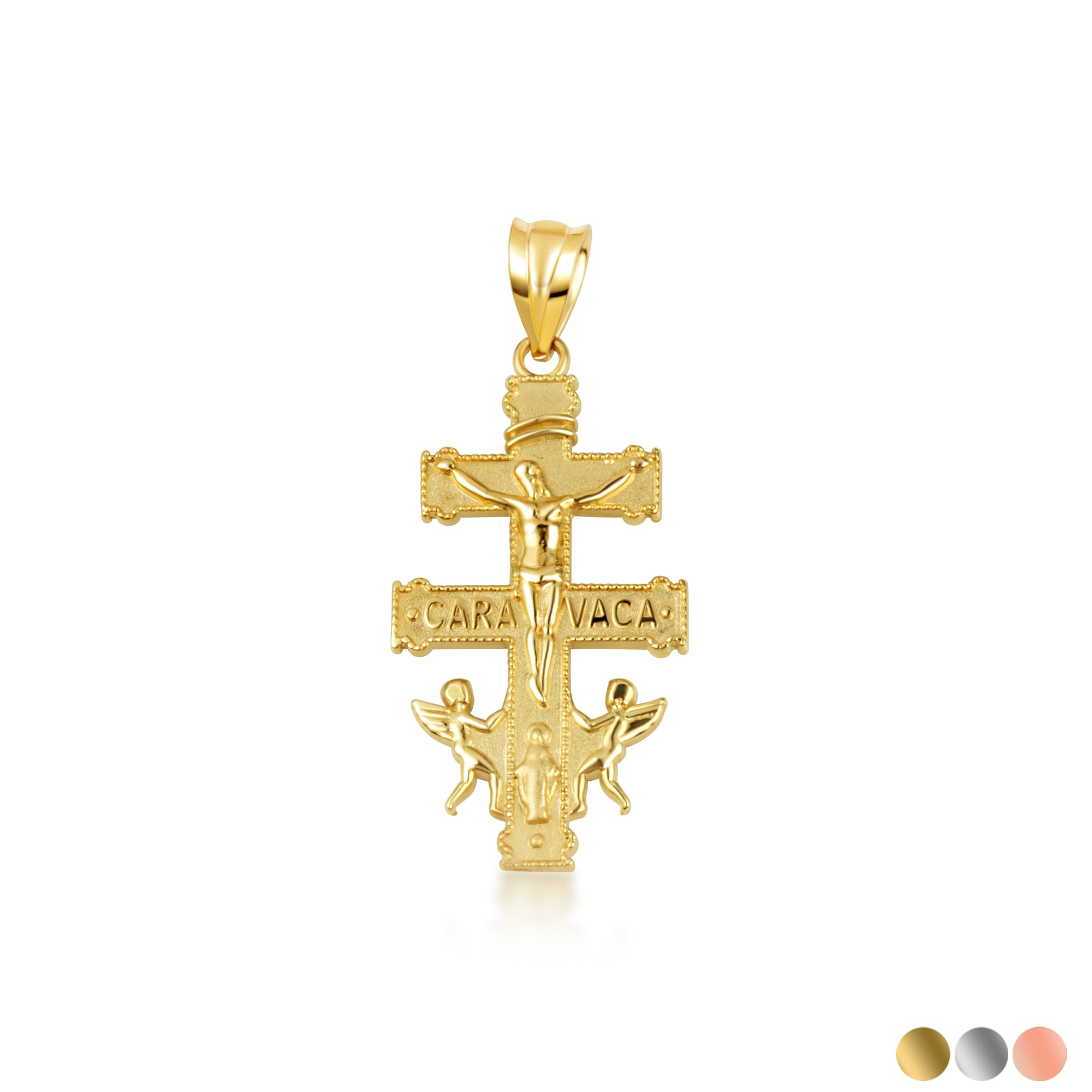 Gold Spanish Caravaca Cross Crucifix Jesus Christ Angels Pendant Necklace