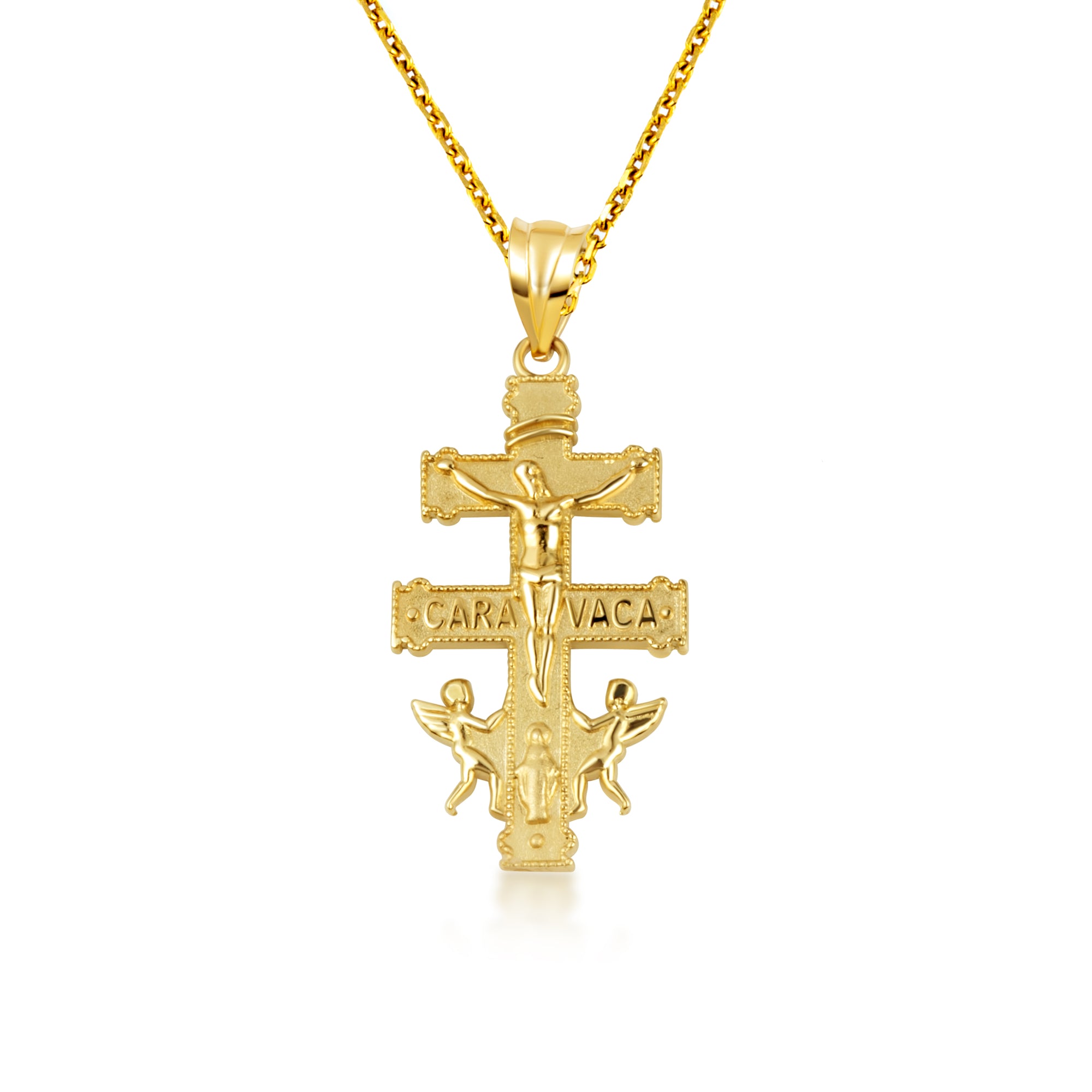 Gold Spanish Caravaca Cross Crucifix Jesus Christ Angels Pendant Necklace, view 2