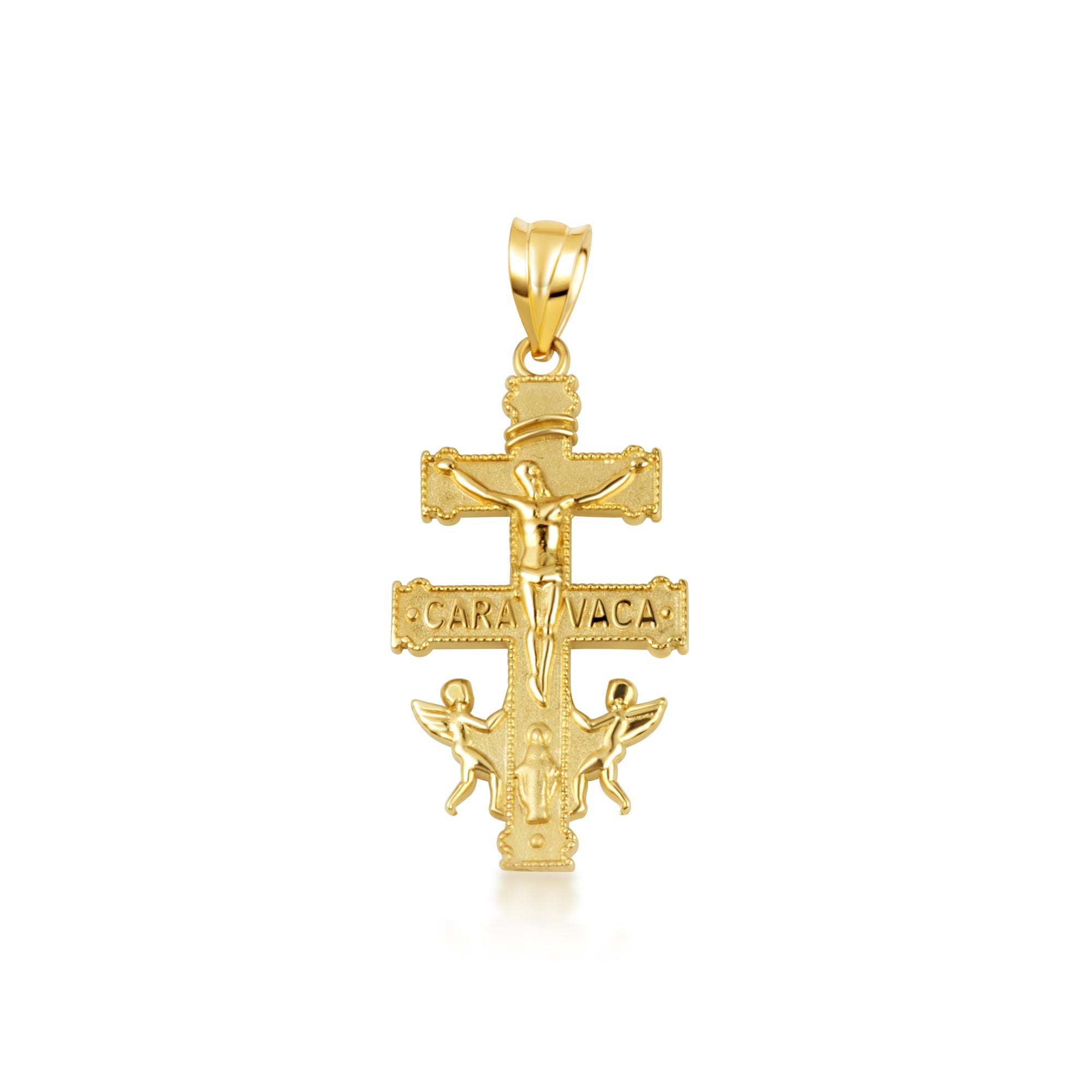 Gold Spanish Caravaca Cross Crucifix Jesus Christ Angels Pendant Necklace, view 9