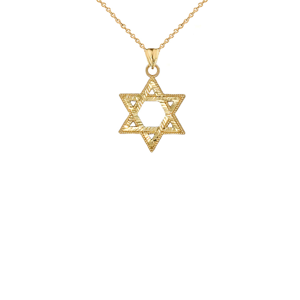 Gold Sparkle-Cut and Milgrain-Edged Star of David Pendant Necklace, view 2