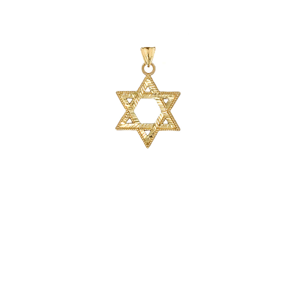 Gold Sparkle-Cut and Milgrain-Edged Star of David Pendant Necklace, view 3