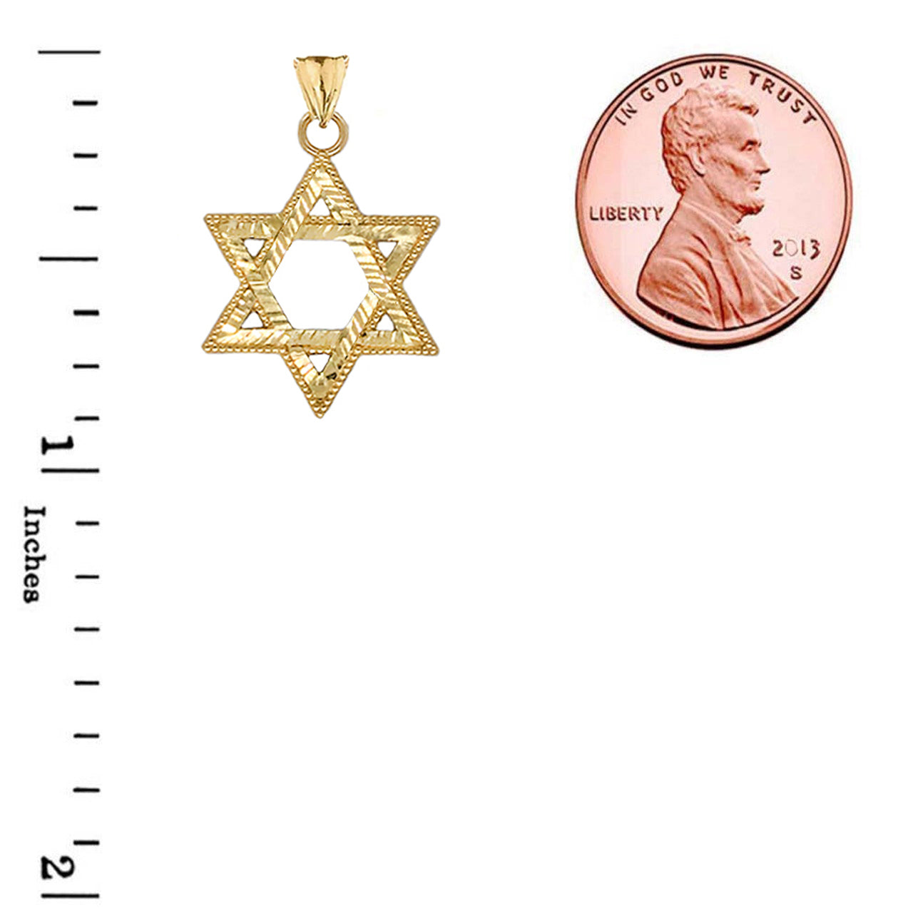 Gold Sparkle-Cut and Milgrain-Edged Star of David Pendant Necklace, view 4