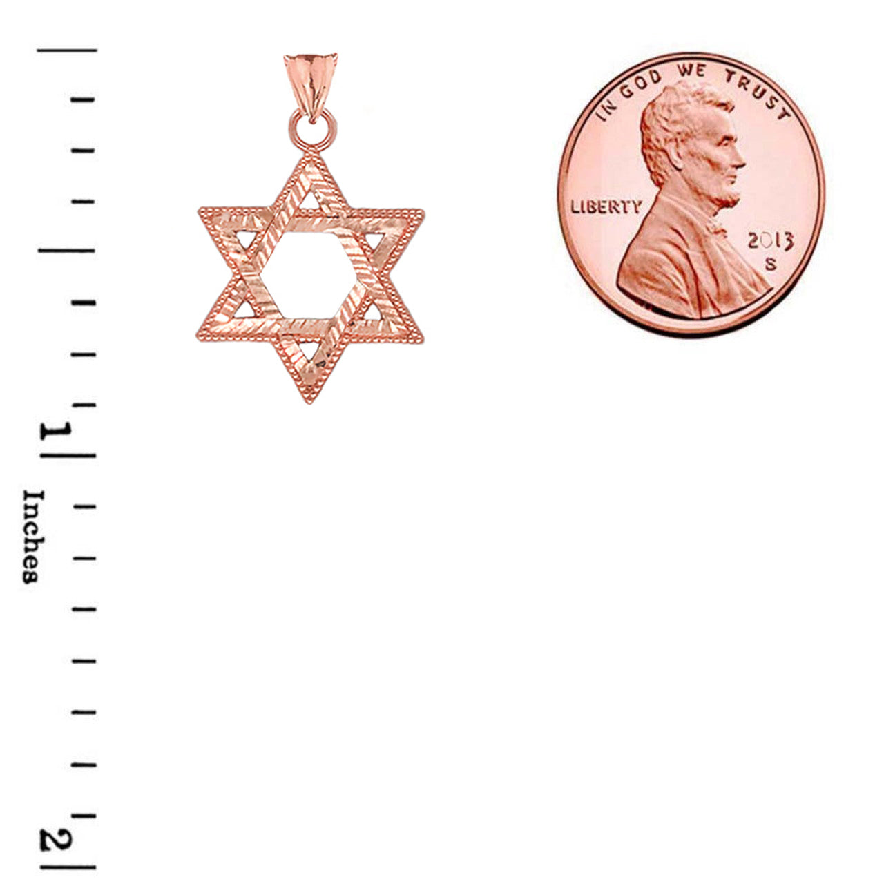 Gold Sparkle-Cut and Milgrain-Edged Star of David Pendant Necklace, view 7