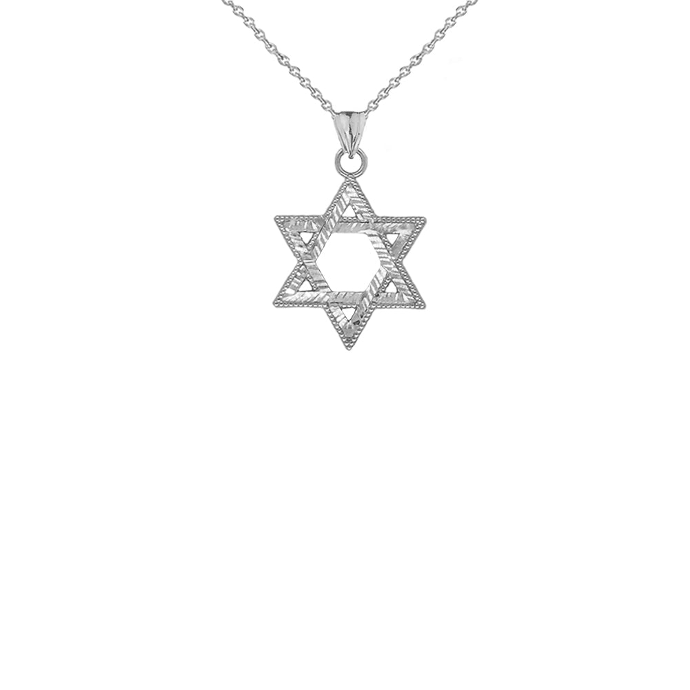 Gold Sparkle-Cut and Milgrain-Edged Star of David Pendant Necklace, view 8