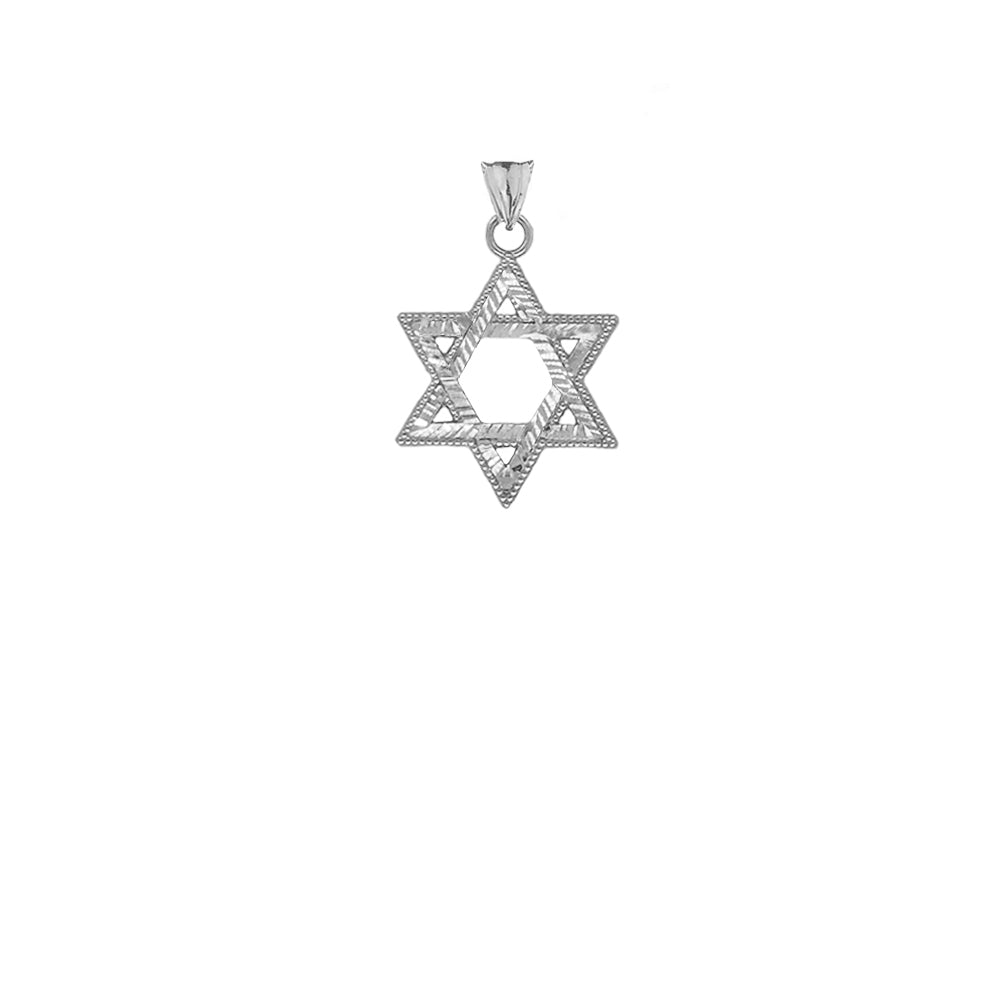 Gold Sparkle-Cut and Milgrain-Edged Star of David Pendant Necklace, view 9