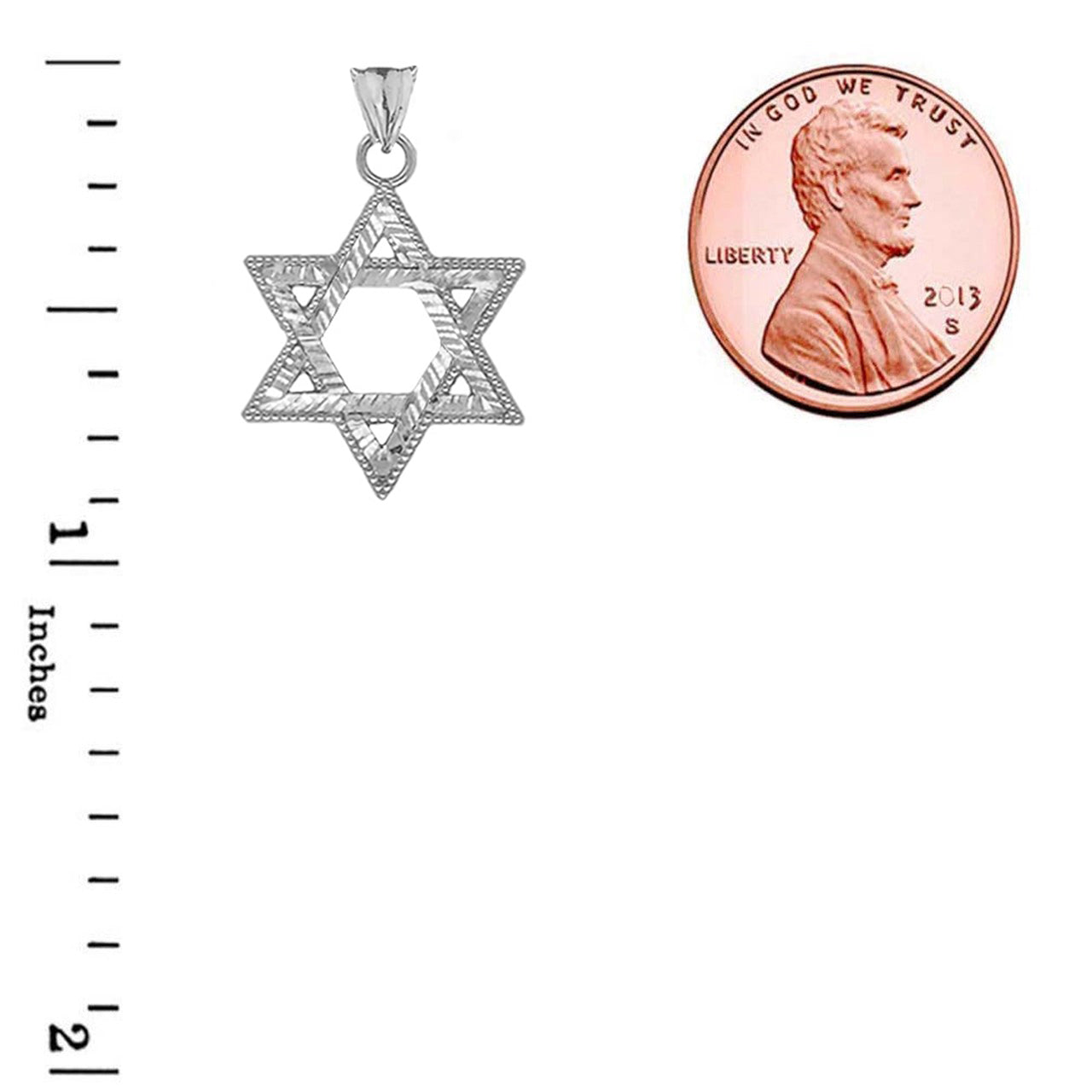 Gold Sparkle-Cut and Milgrain-Edged Star of David Pendant Necklace, view 10